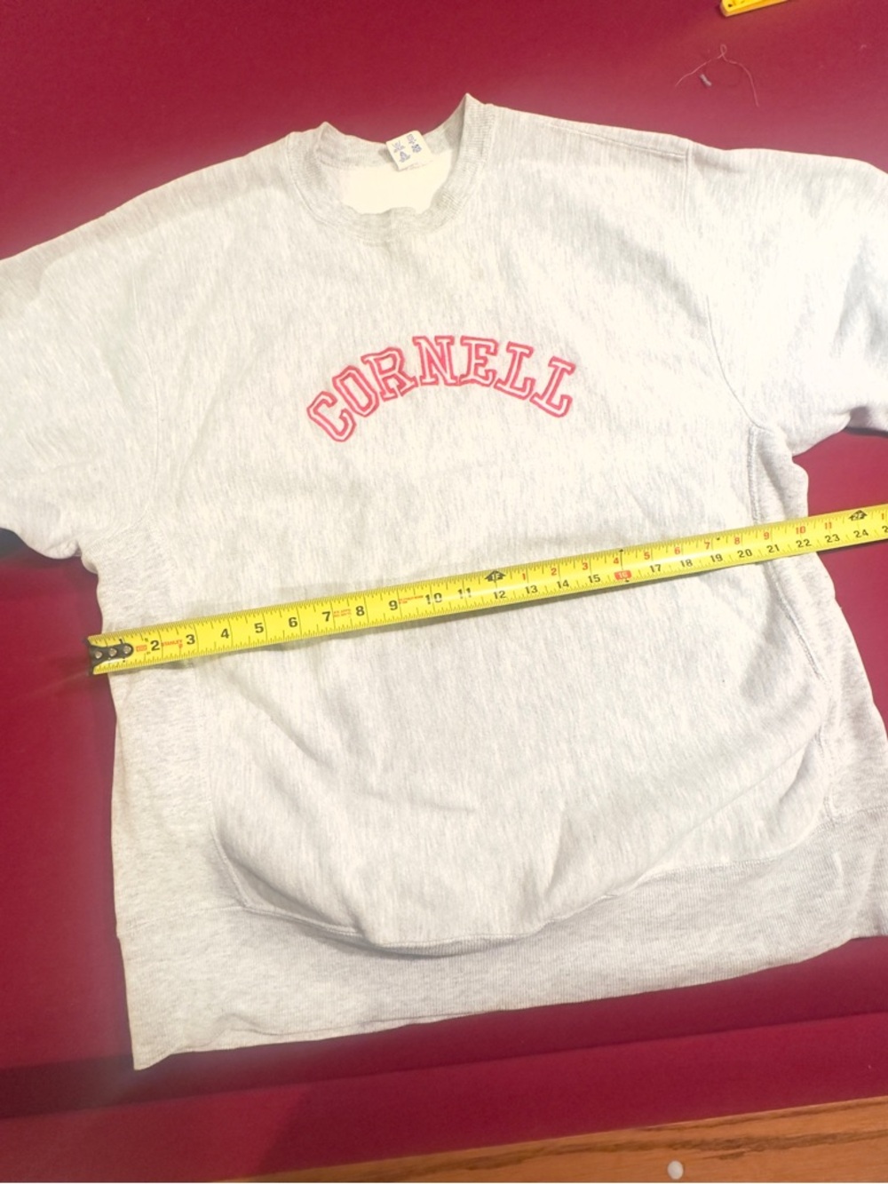 Cornell Gray Crewneck Sweatshirt - Light Gray with Red Logo “Old School” style.